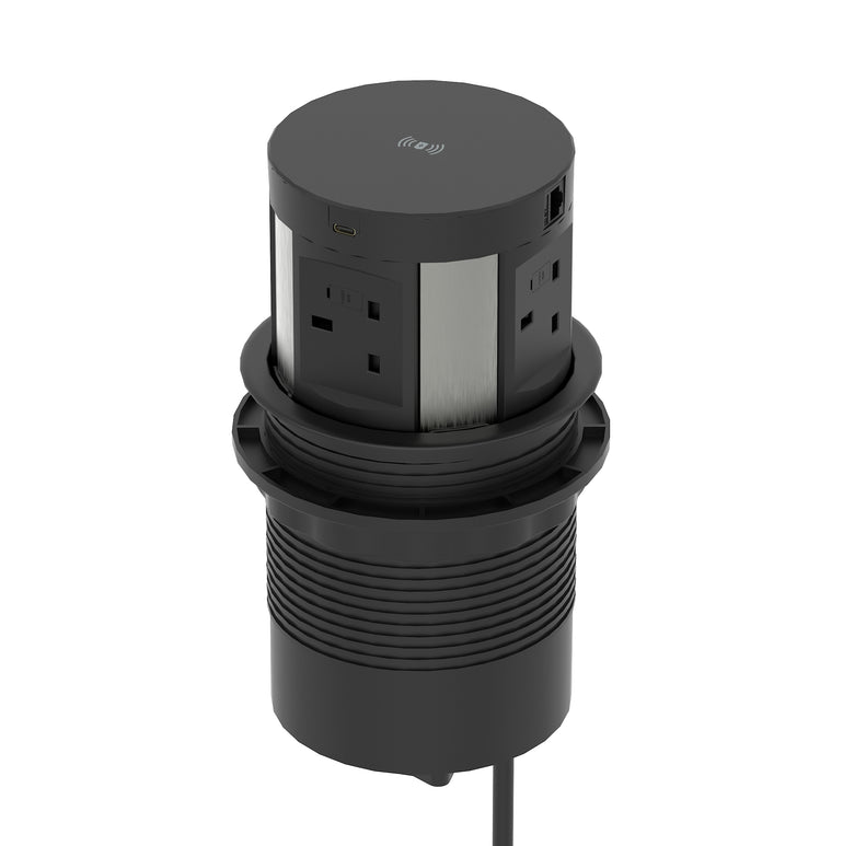 Impulse Round Pop Up Power Unit 4x Socket Module with Wireless Charger