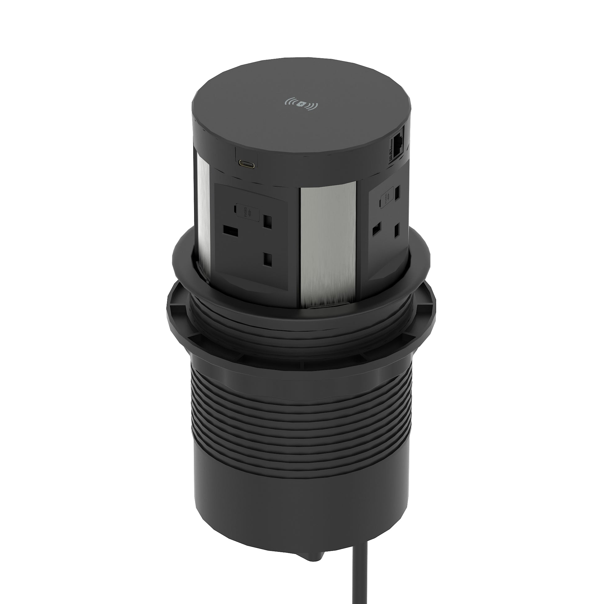 Impulse Round Pop Up Power Unit 4x Socket Module with Wireless Charger