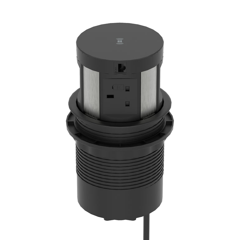 Impulse Round Pop Up Power Unit 4x Socket Module with Wireless Charger