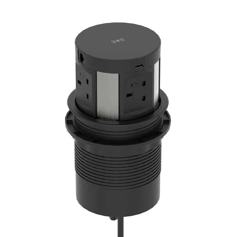 Impulse Round Pop Up Power Unit 4x Socket Module with Wireless Charger