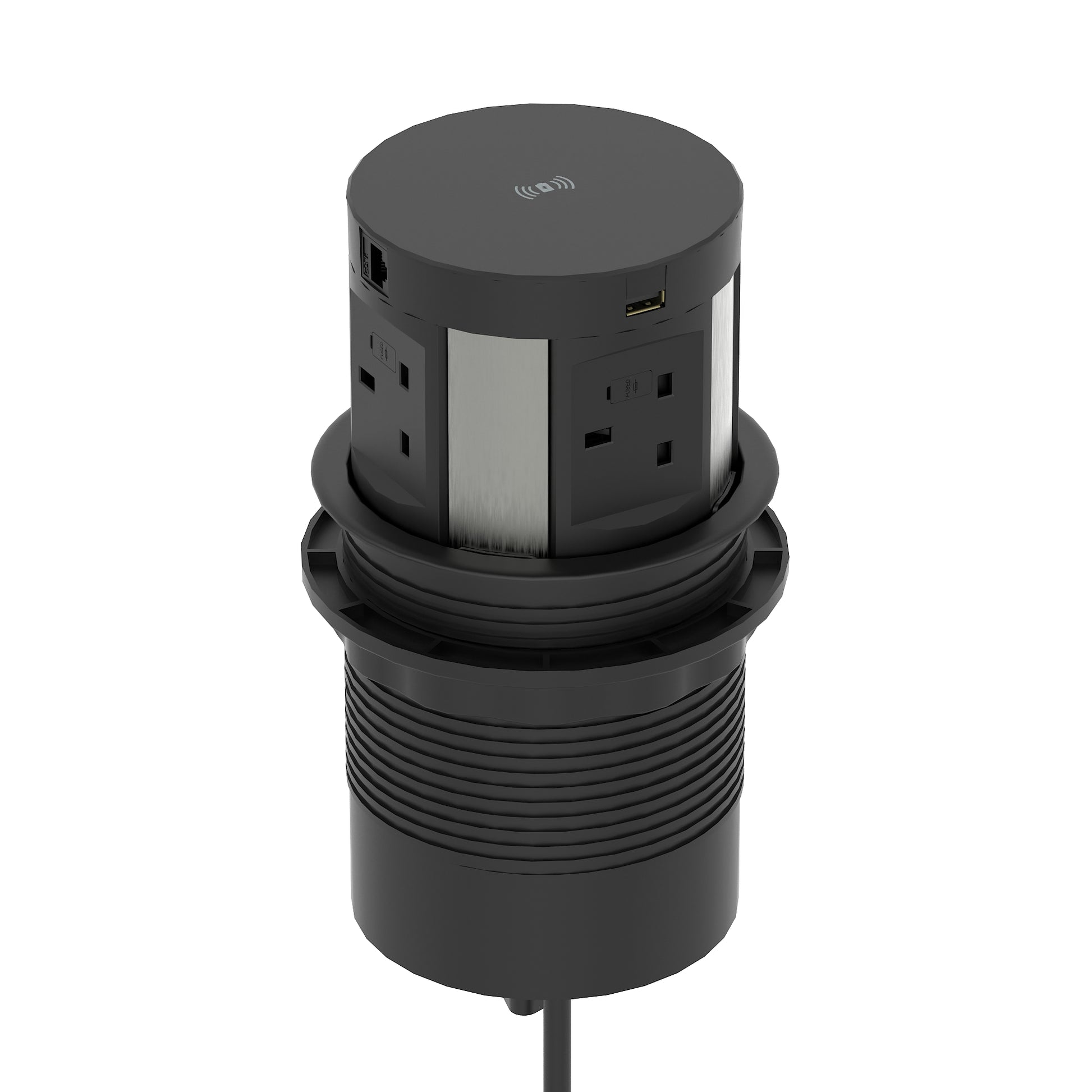 Impulse Round Pop Up Power Unit 4x Socket Module with Wireless Charger