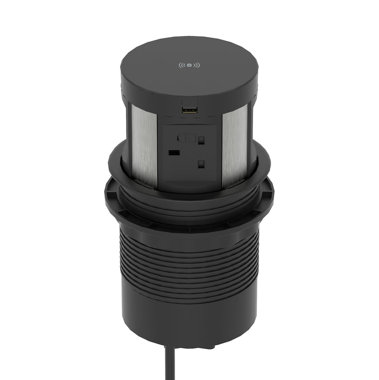 Impulse Round Pop Up Power Unit 4x Socket Module with Wireless Charger