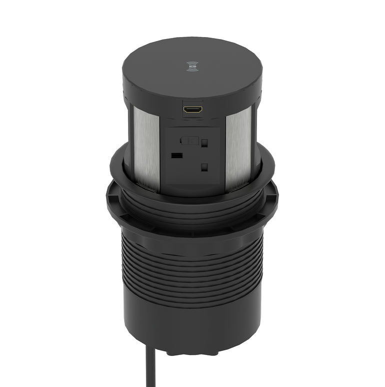 Impulse Round Pop Up Power Unit 4x Socket Module with Wireless Charger