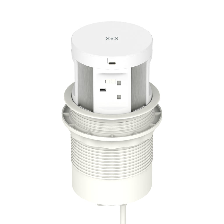 Impulse Round Pop Up Power Unit 4x Socket Module with Wireless Charger
