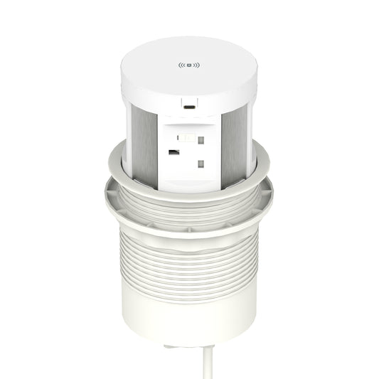 Impulse Round Pop Up Power Unit 4x Socket Module with Wireless Charger