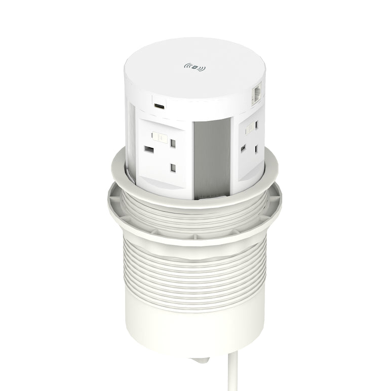 Impulse Round Pop Up Power Unit 4x Socket Module with Wireless Charger