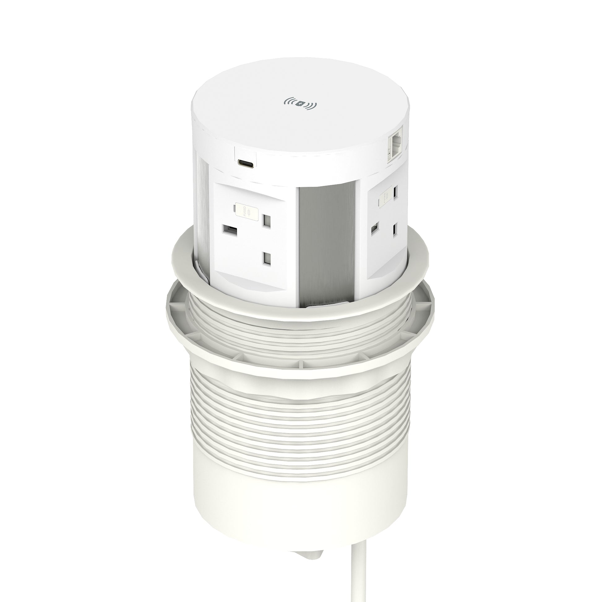 Impulse Round Pop Up Power Unit 4x Socket Module with Wireless Charger