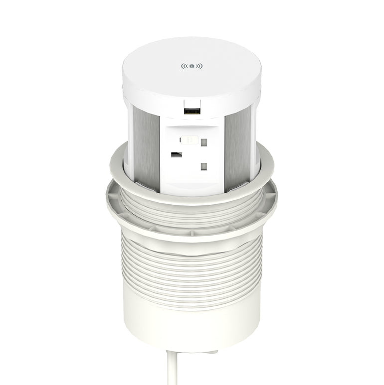 Impulse Round Pop Up Power Unit 4x Socket Module with Wireless Charger