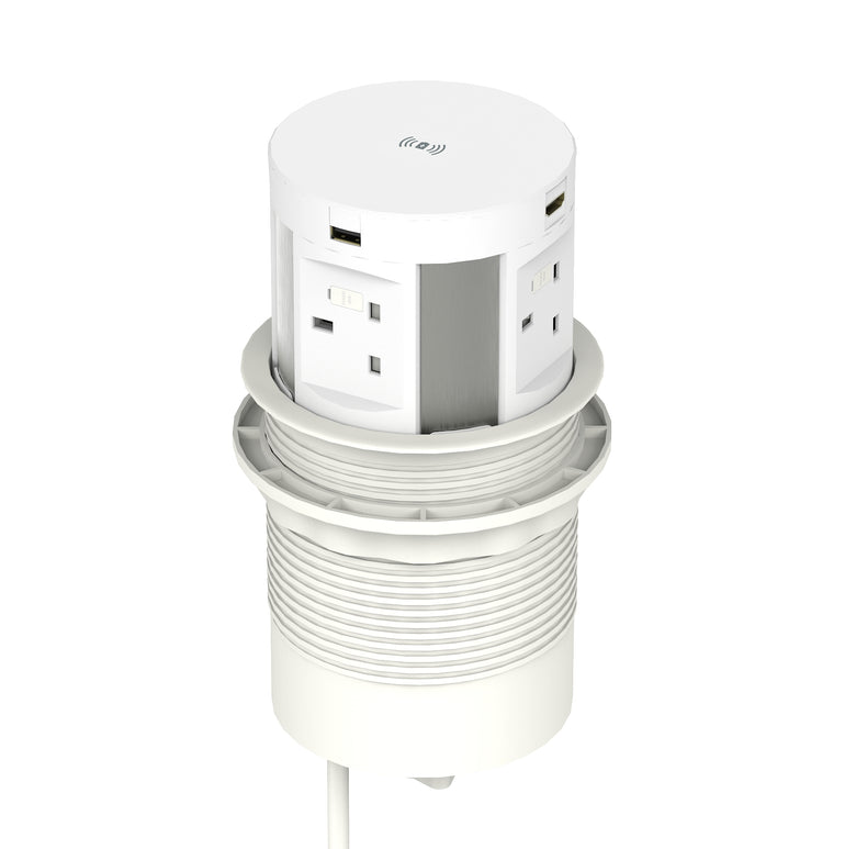 Impulse Round Pop Up Power Unit 4x Socket Module with Wireless Charger