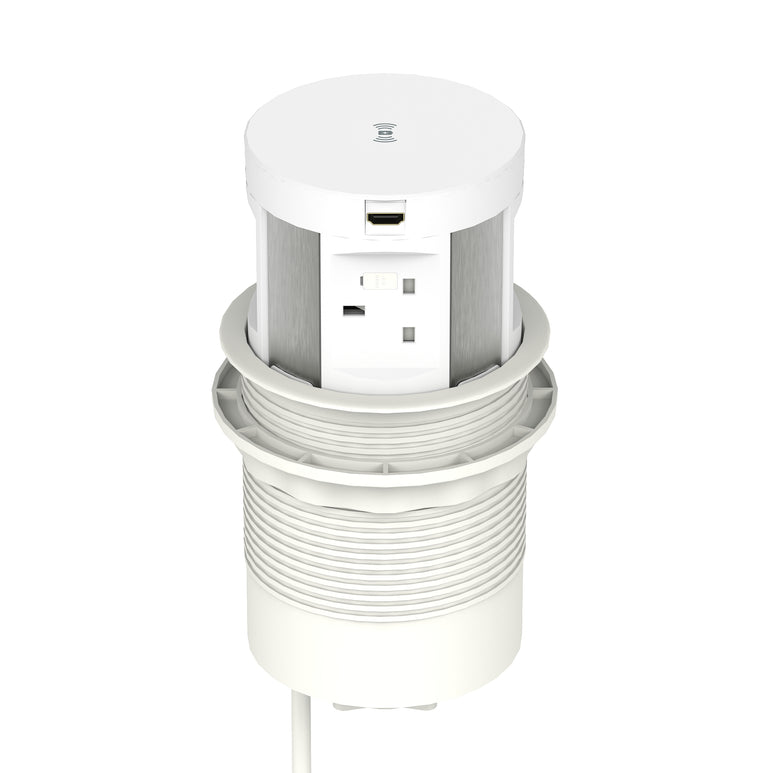 Impulse Round Pop Up Power Unit 4x Socket Module with Wireless Charger