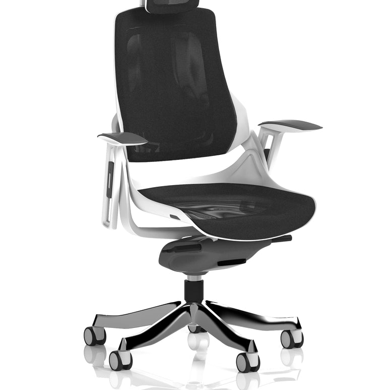 Zure High Back White Shell Mesh Executive Office Chair with Arms