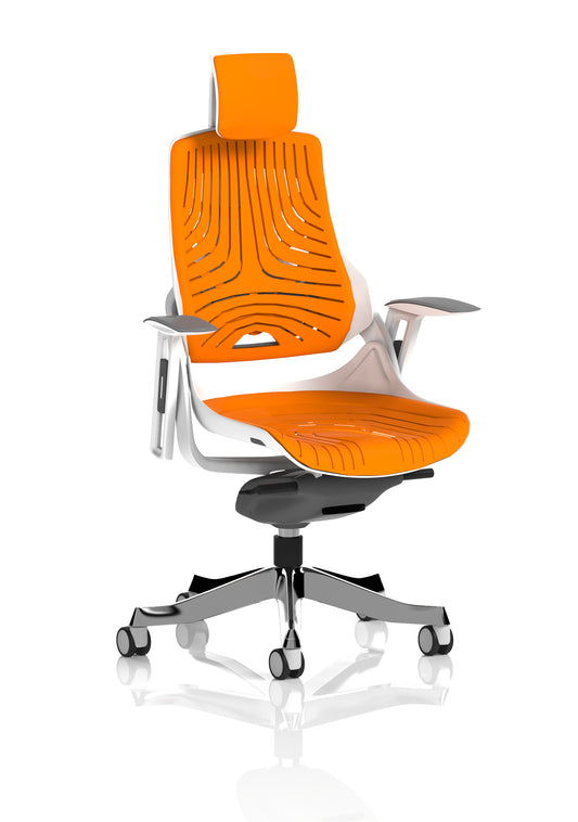 Zure High Back White Shell Elastomer Executive Office Chair with Arms