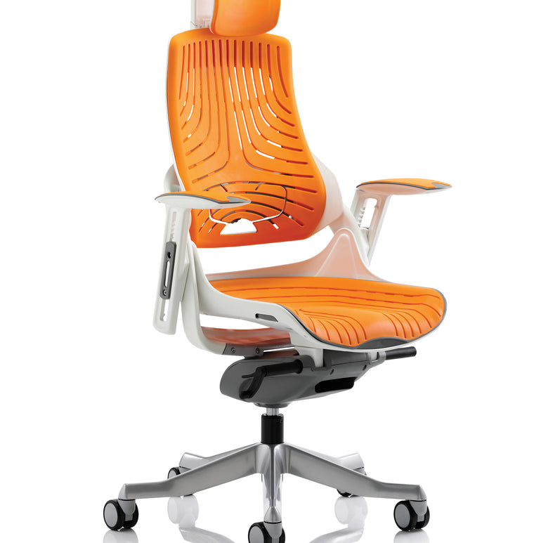 Zure High Back White Shell Elastomer Executive Office Chair with Arms