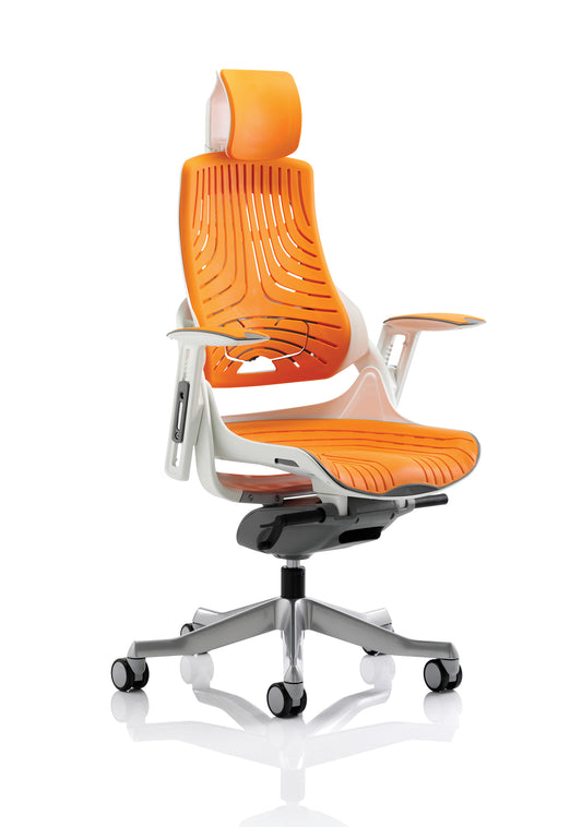 Zure High Back White Shell Elastomer Executive Office Chair with Arms