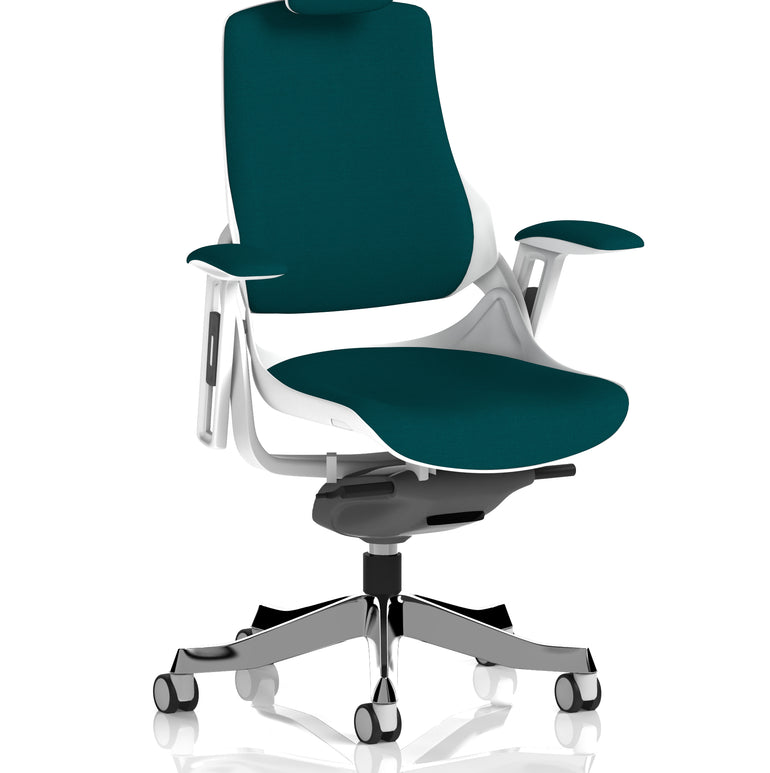 Zure High Back White Shell Fabric Executive Office Chair with Arms