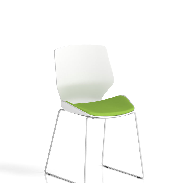 Florence Sled White Frame Fabric Seat Visitor Chair