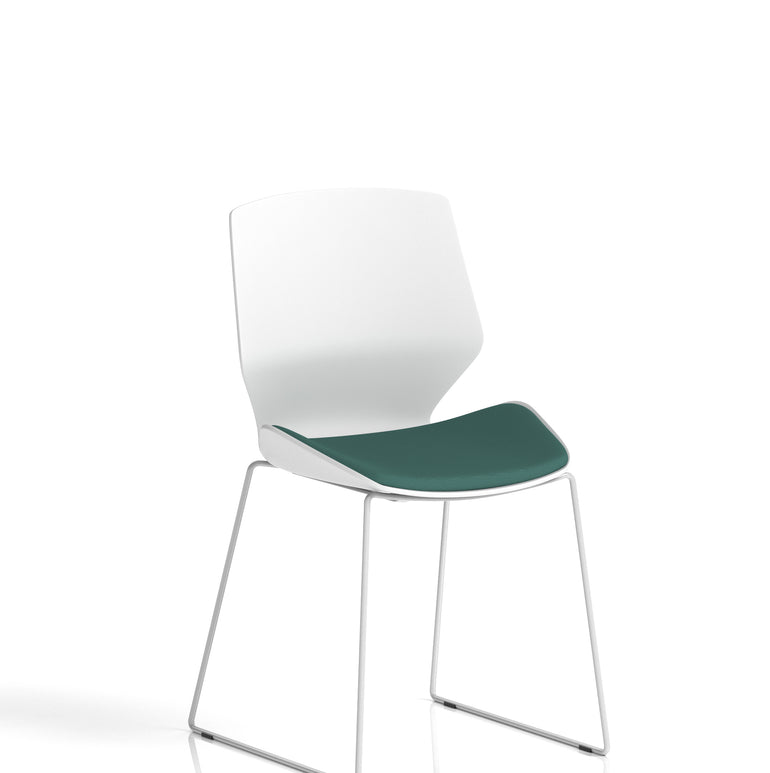 Florence Sled White Frame Fabric Seat Visitor Chair