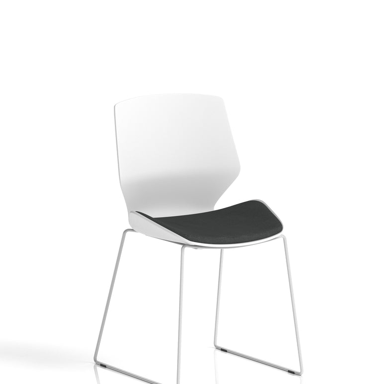 Florence Sled White Frame Fabric Seat Visitor Chair