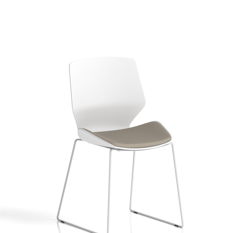 Florence Sled White Frame Fabric Seat Visitor Chair