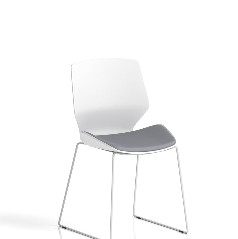 Florence Sled White Frame Fabric Seat Visitor Chair