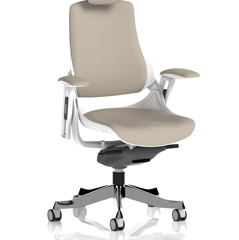 Zure High Back White Shell Fabric Executive Office Chair with Arms