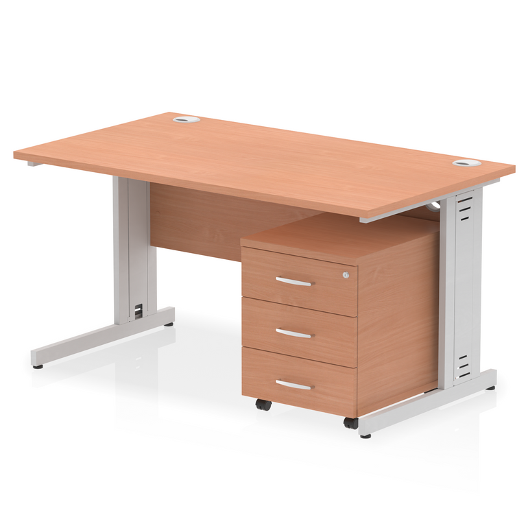 Impulse 1400mm Cable Managed Straight Desk With Mobile Pedestal