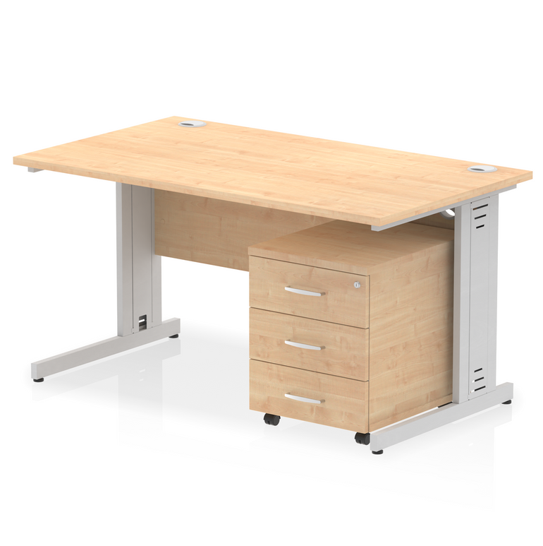 Impulse 1400mm Cable Managed Straight Desk With Mobile Pedestal