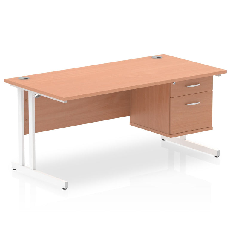 Impulse 1600mm Cantilever Straight Desk With Single Fixed Pedestal