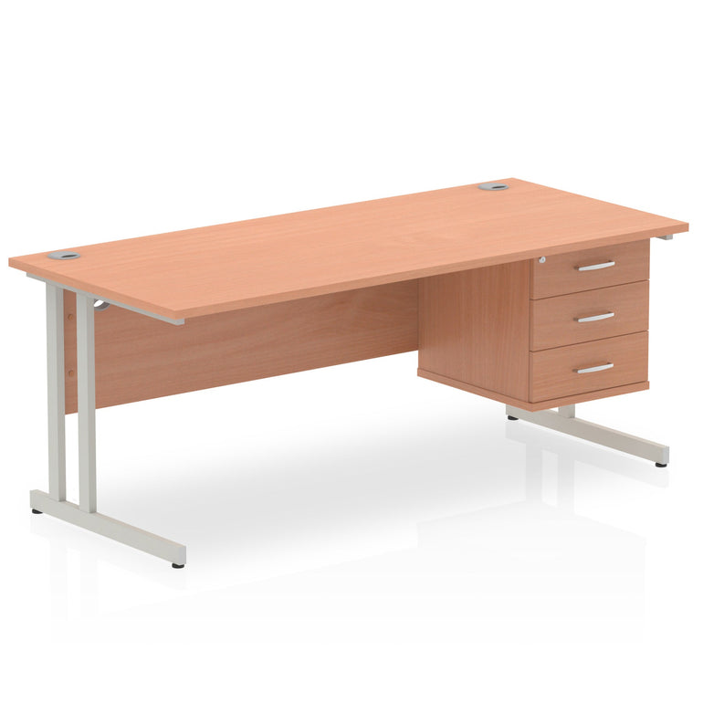 Impulse 1800mm Cantilever Straight Desk With Single Fixed Pedestal