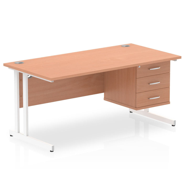 Impulse 1600mm Cantilever Straight Desk With Single Fixed Pedestal