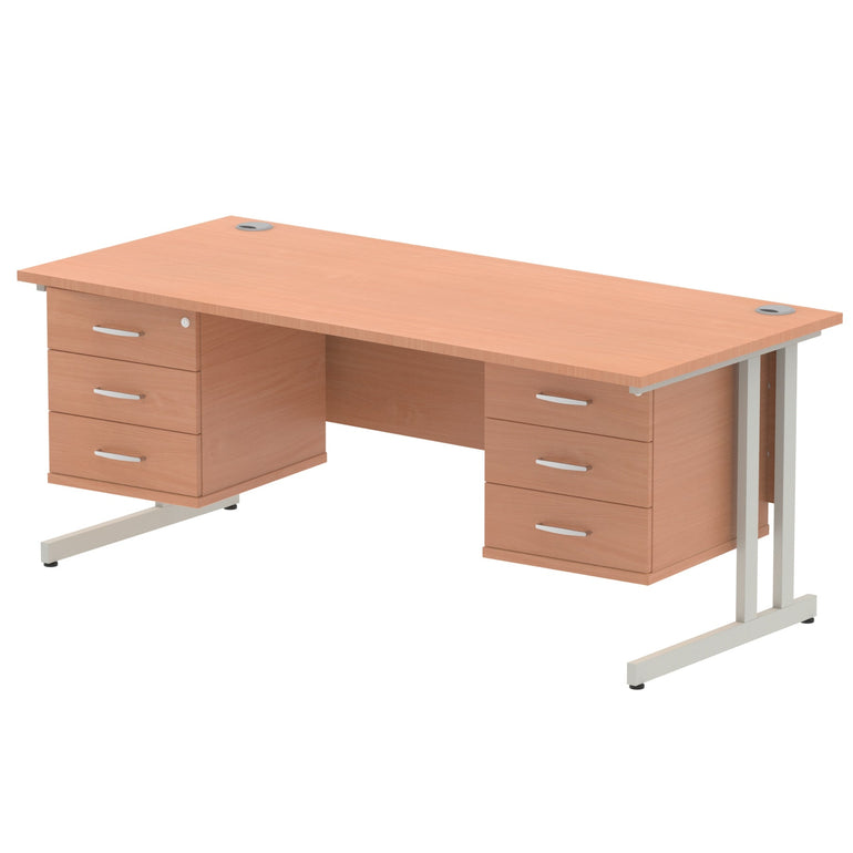 Impulse 1600mm Cantilever Straight Desk With Two Fixed Pedestal