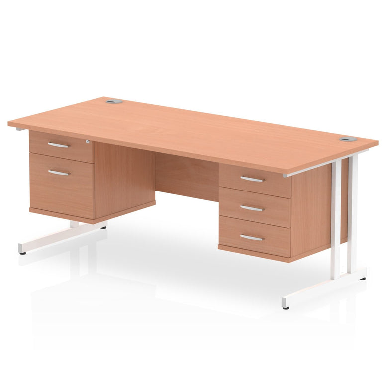 Impulse 1600mm Cantilever Straight Desk With Two Fixed Pedestal