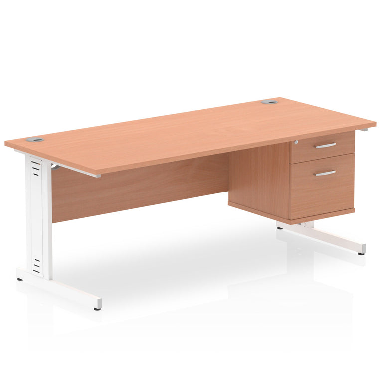 Impulse 1800mm Cable Managed Straight Desk With Single Fixed Pedestal