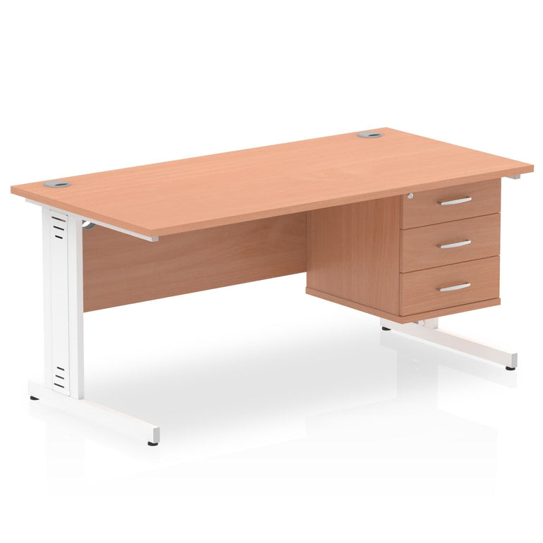 Impulse 1600mm Cable Managed Straight Desk With Single Fixed Pedestal