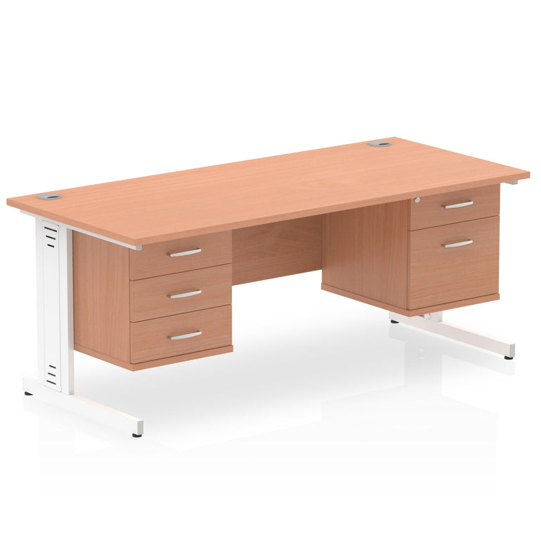 Impulse 1600mm Cable Managed Straight Desk With Two Fixed Pedestal