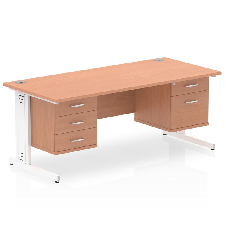 Impulse 1800mm Cable Managed Straight Desk With Two Fixed Pedestal