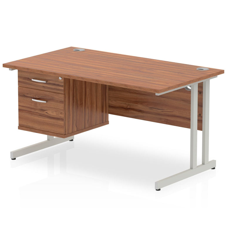 Impulse 1400mm Cantilever Straight Desk With Single Fixed Pedestal
