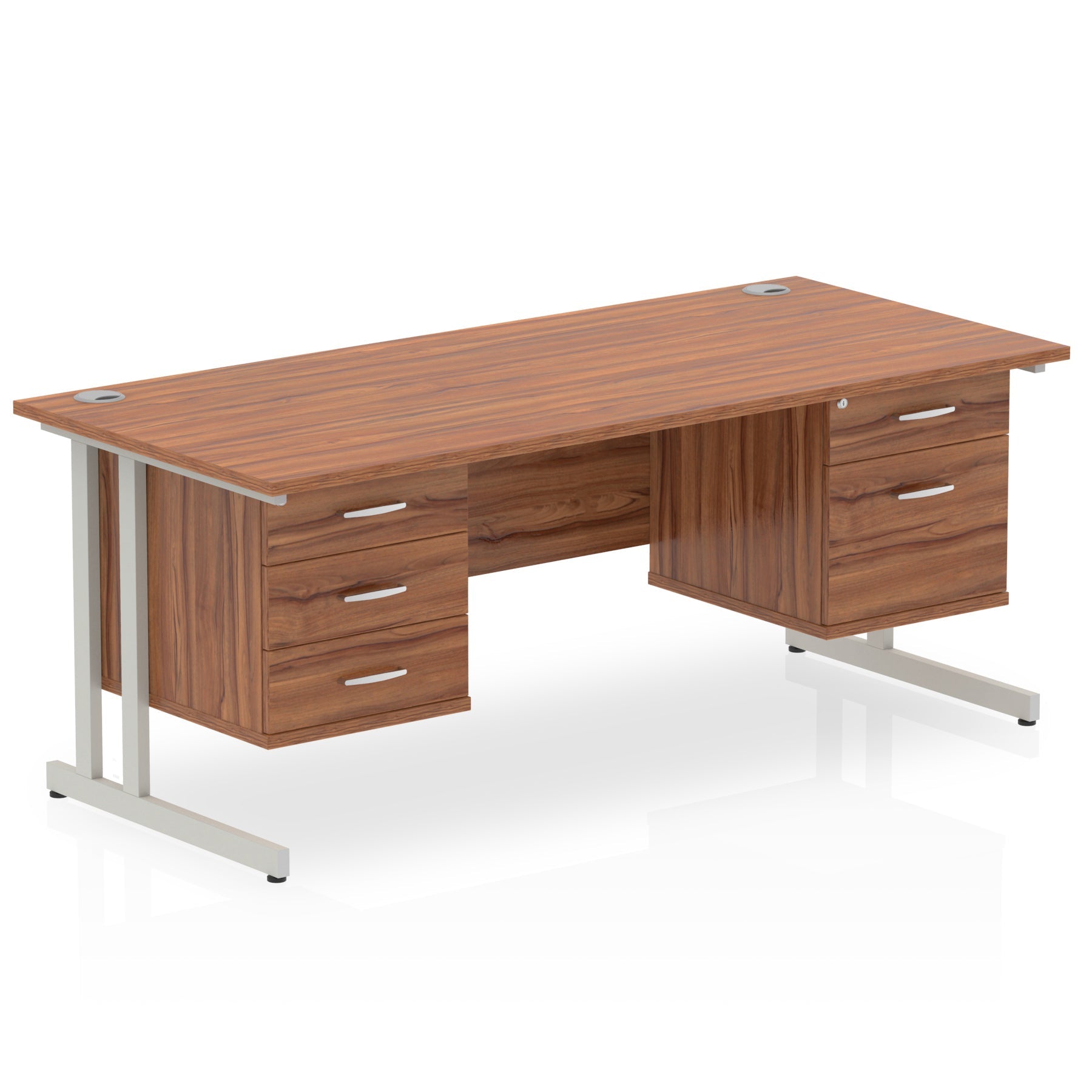 Impulse 1600mm Cantilever Straight Desk With Two Fixed Pedestal