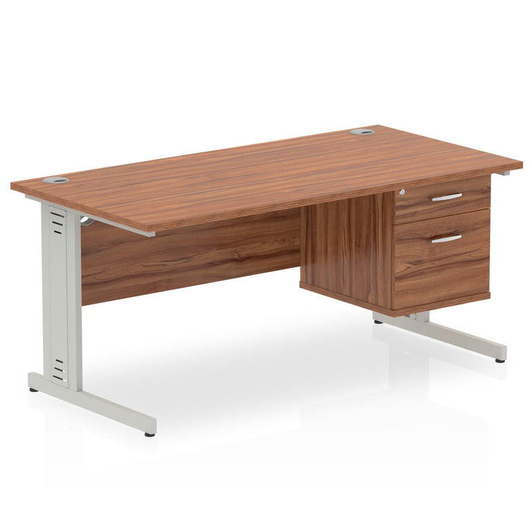 Impulse 1400mm Cable Managed Straight Desk With Single Fixed Pedestal