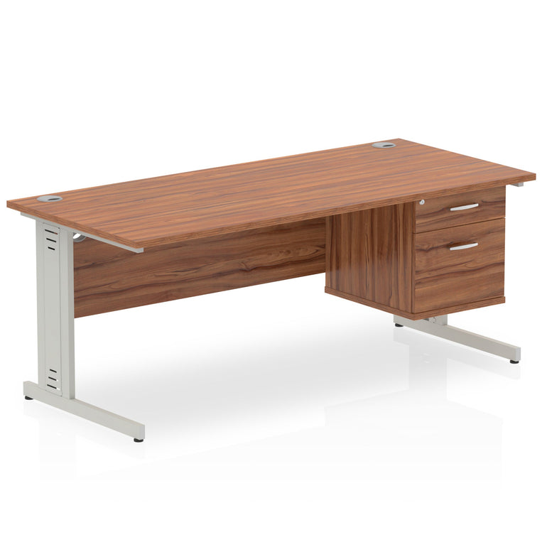 Impulse 1600mm Cable Managed Straight Desk With Single Fixed Pedestal