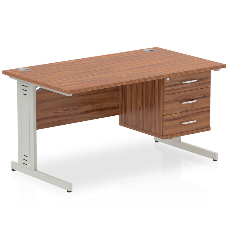 Impulse 1400mm Cable Managed Straight Desk With Single Fixed Pedestal