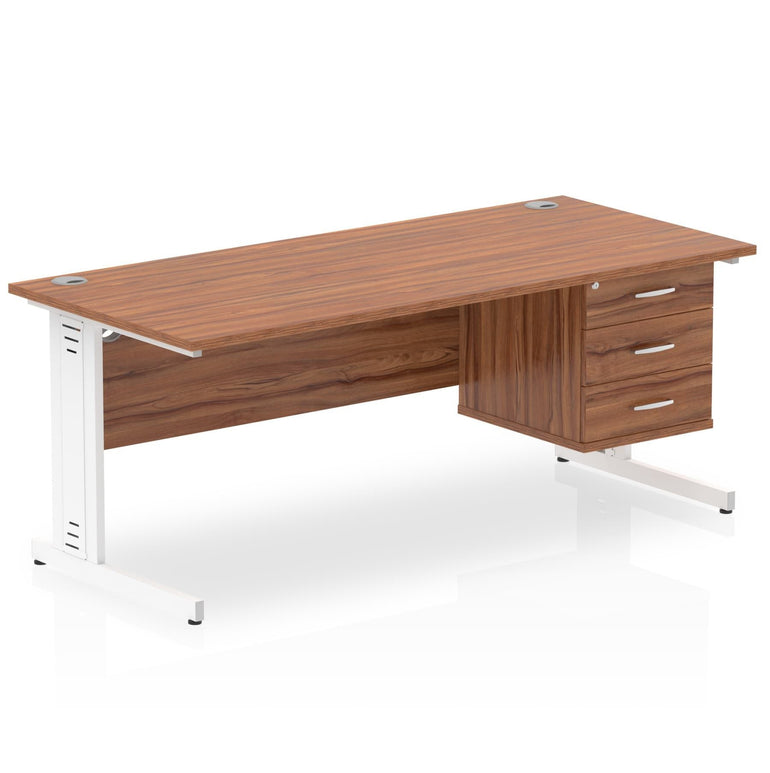 Impulse 1800mm Cable Managed Straight Desk With Single Fixed Pedestal