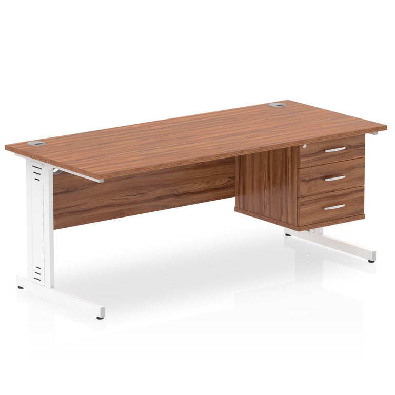 Impulse 1800mm Cable Managed Straight Desk With Single Fixed Pedestal