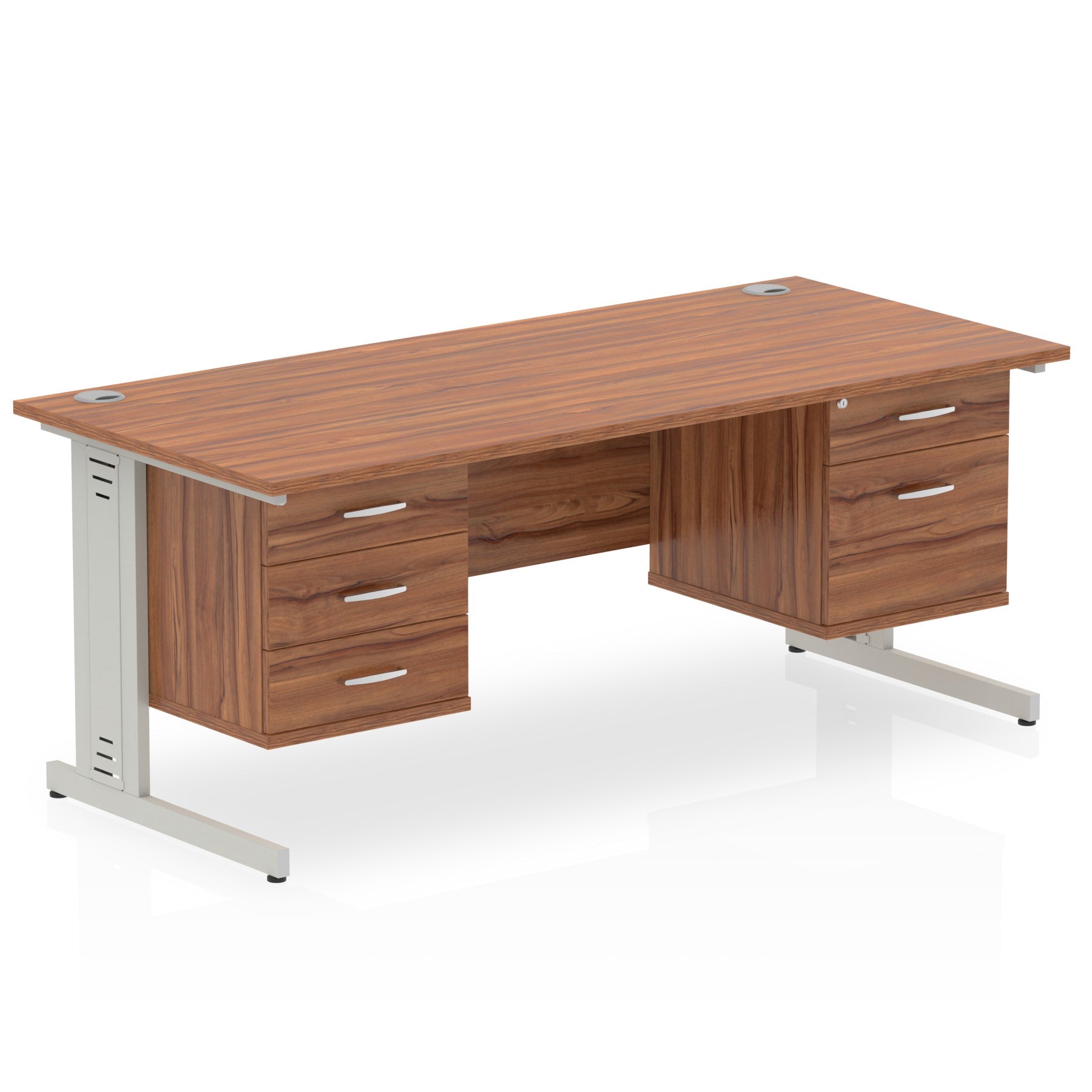 Impulse 1800mm Cable Managed Straight Desk With Two Fixed Pedestal