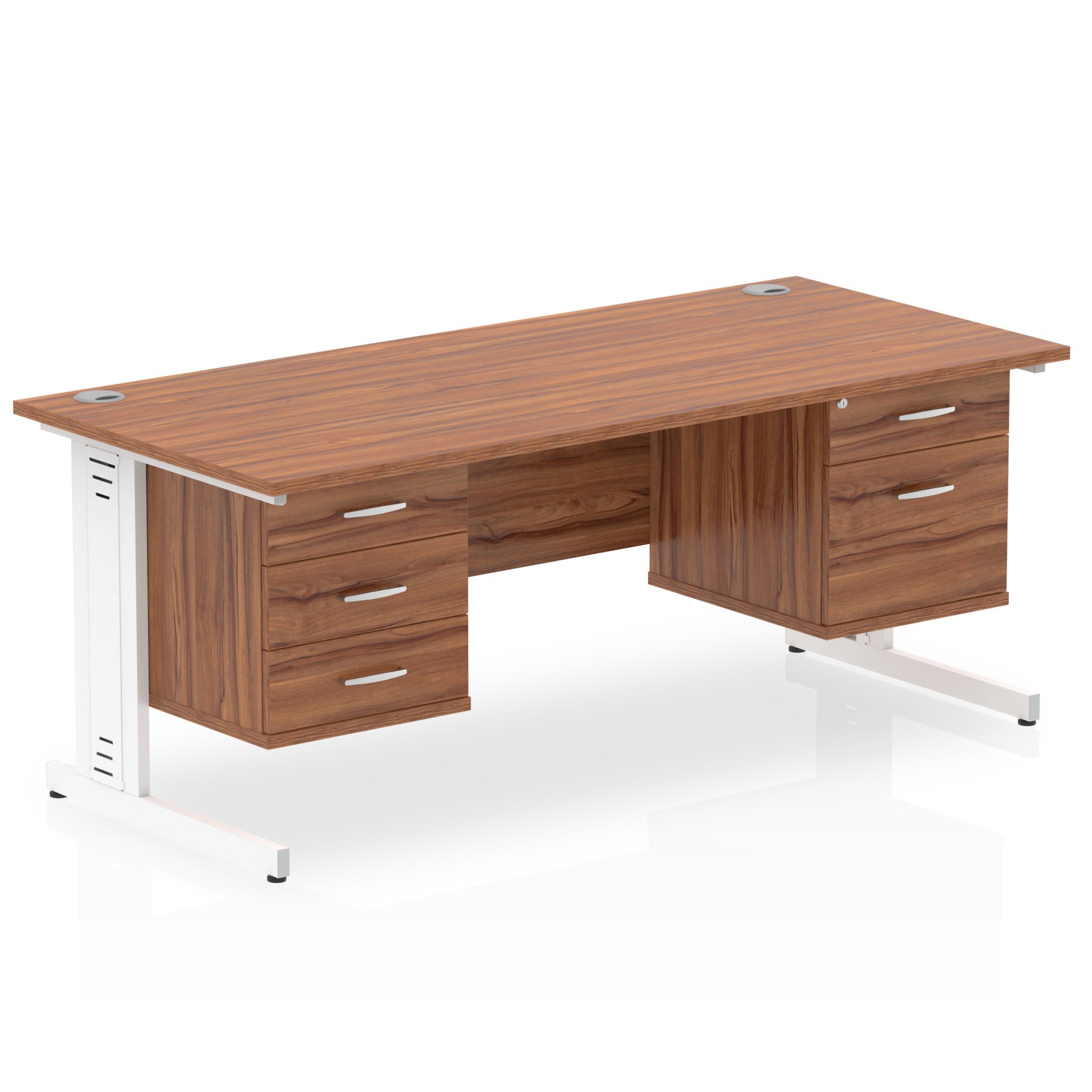 Impulse 1800mm Cable Managed Straight Desk With Two Fixed Pedestal