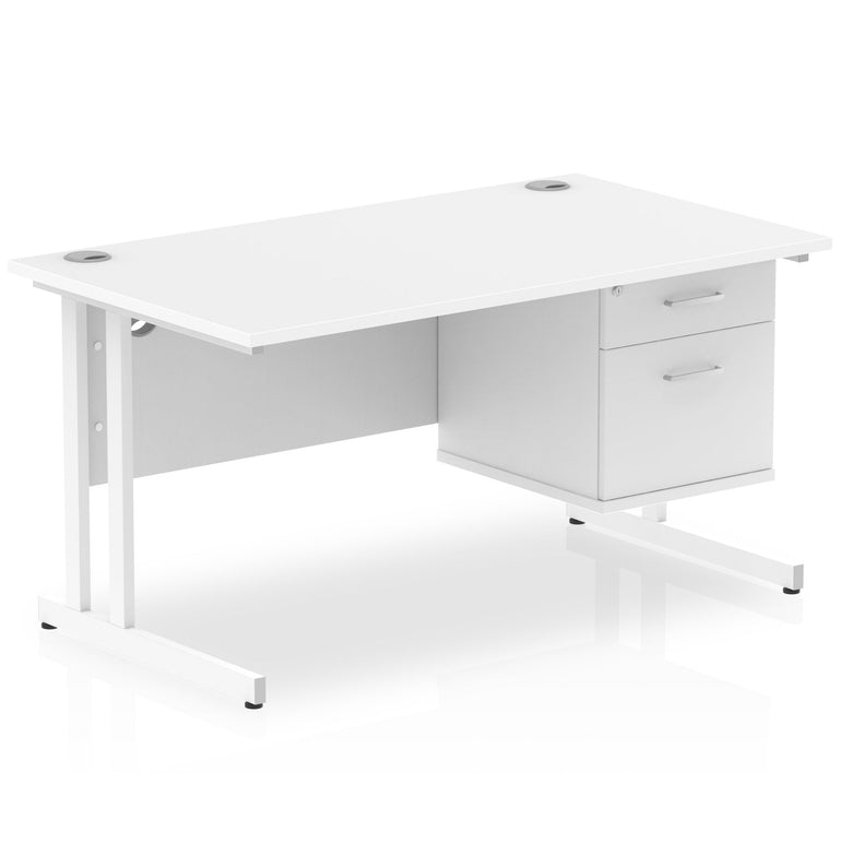 Impulse 1400mm Cantilever Straight Desk With Single Fixed Pedestal