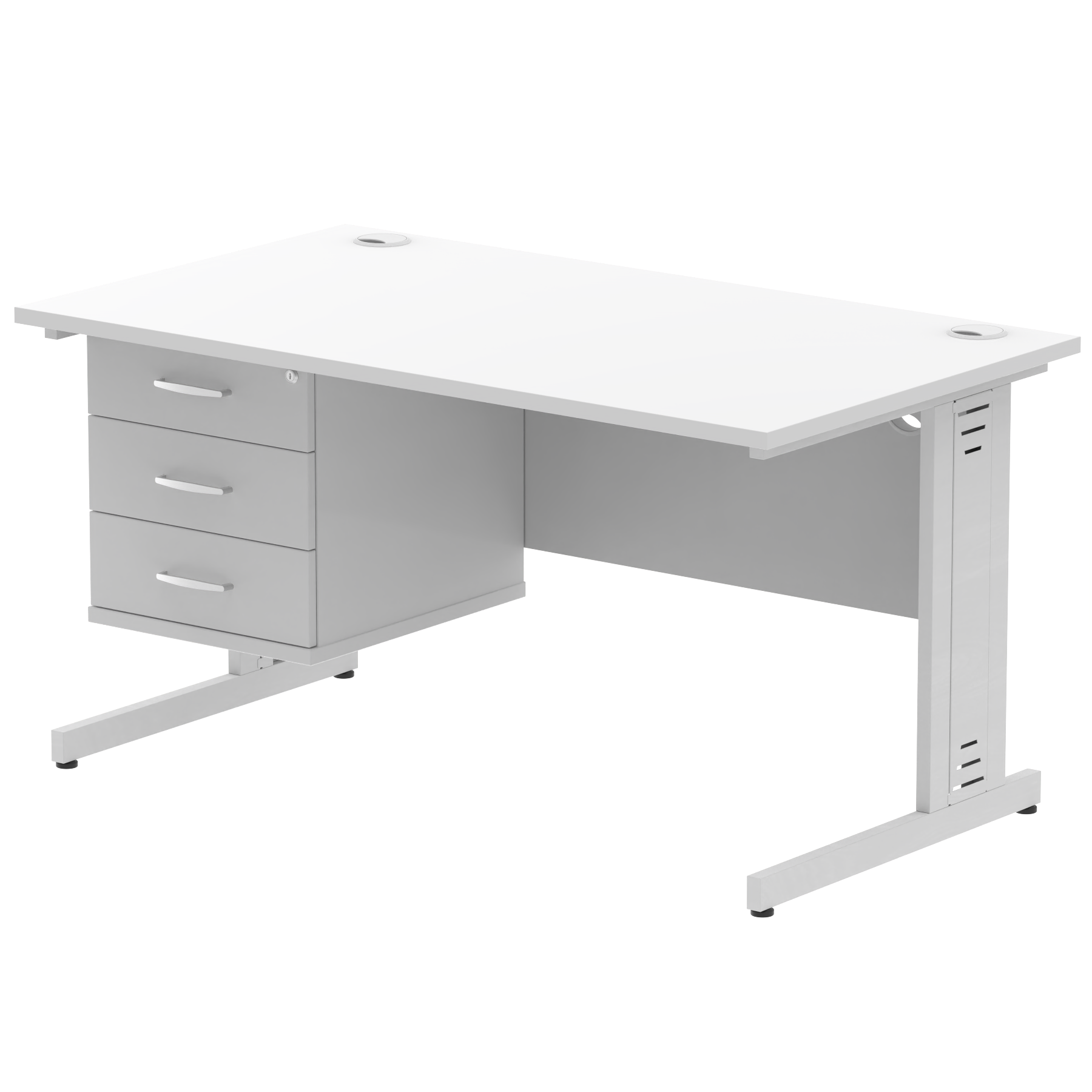 Impulse 1400mm Cable Managed Straight Desk With Single Fixed Pedestal