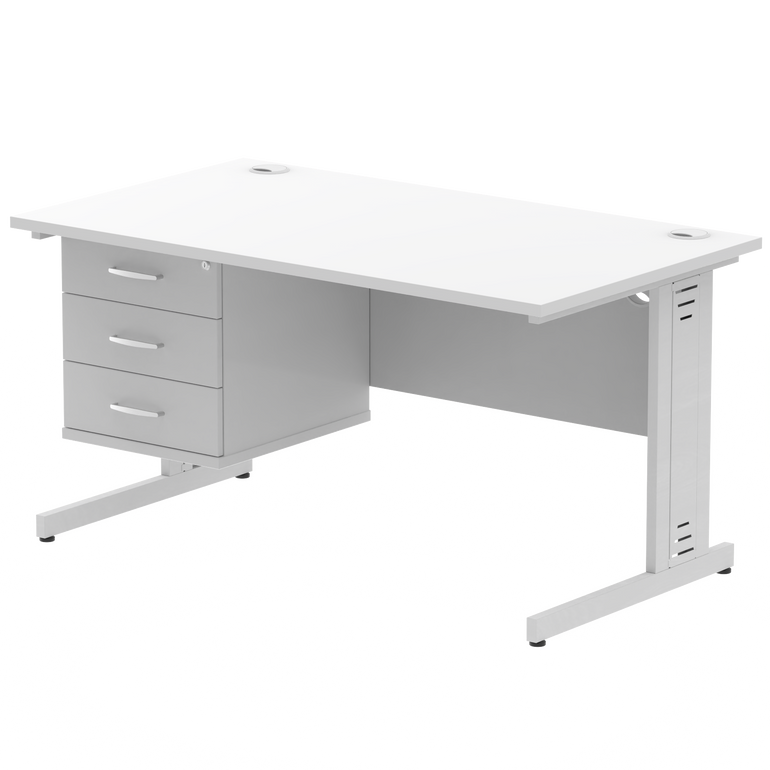 Impulse 1400mm Cable Managed Straight Desk With Single Fixed Pedestal