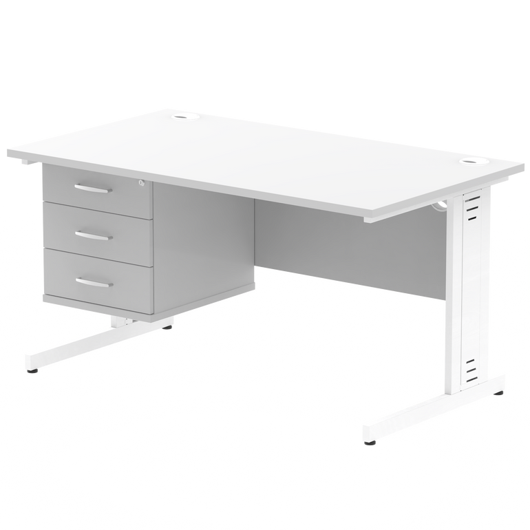 Impulse 1400mm Cable Managed Straight Desk With Single Fixed Pedestal