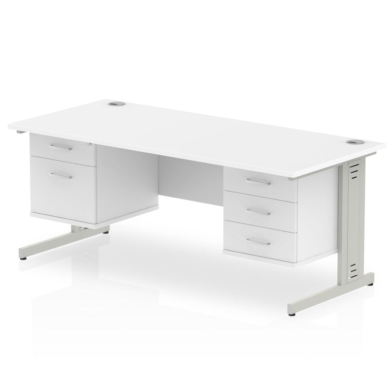 Impulse 1800mm Cable Managed Straight Desk With Two Fixed Pedestal